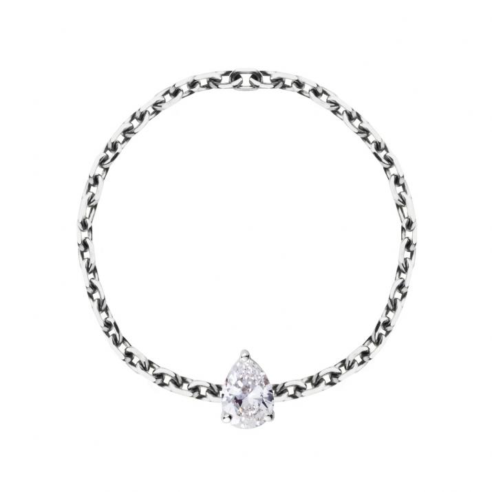 Chain ring with 0.1ct pear shaped diamond in white gold prong setting - Redline - 0++
