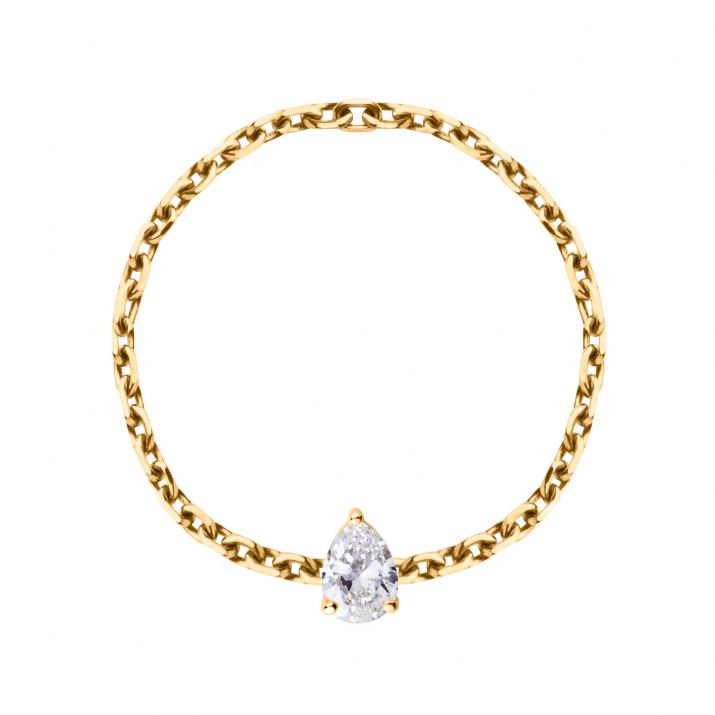 Chain ring with 0.1ct pear shaped diamond in yellow gold prong setting - Redline - 0++