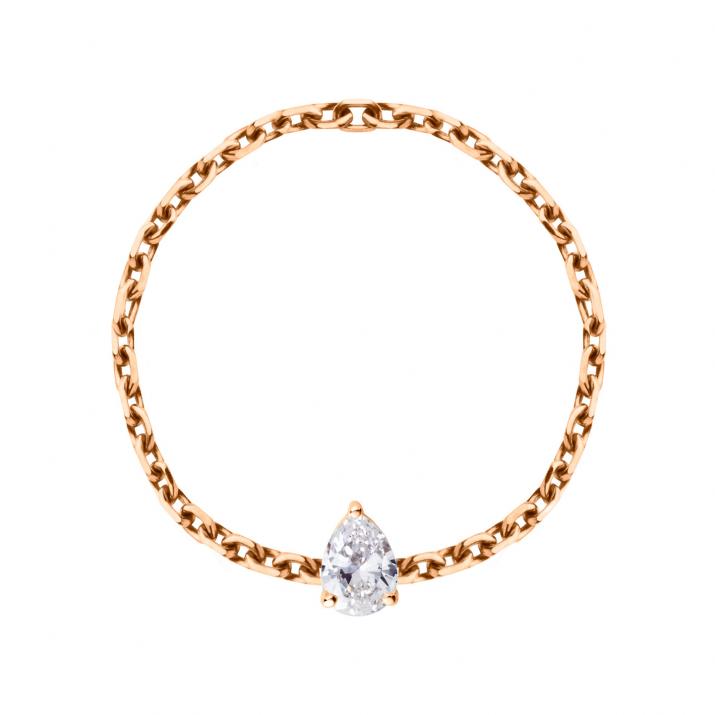 Chain ring with 0.1ct pear shaped diamond in rose gold prong setting - Redline - 0++