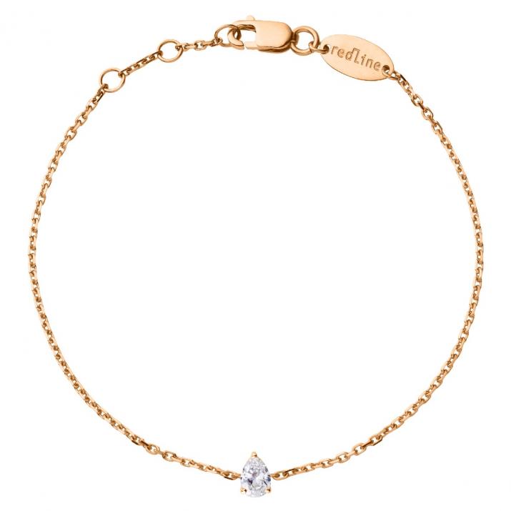 Chain bracelet with 0.1ct pear shaped diamond in rose gold prong setting - Redline - 0++