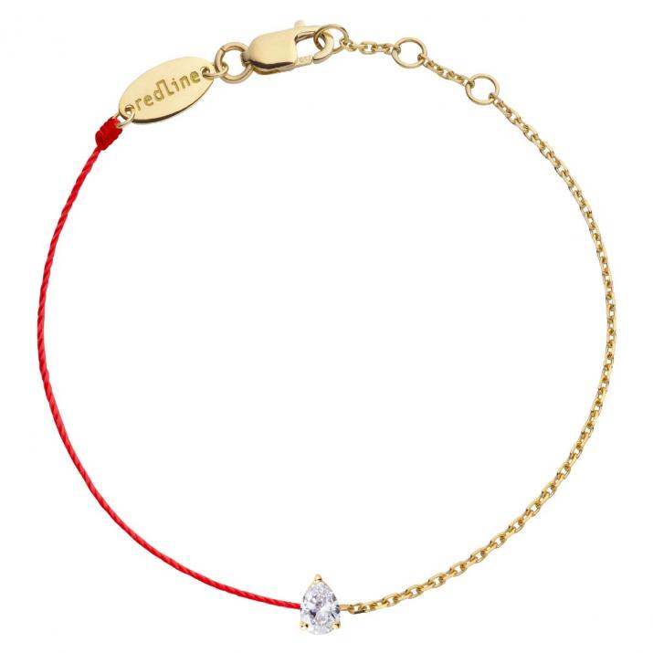 String and chain bracelet with 0.1ct pear shaped diamond in yellow gold prong setting - Redline - 0++