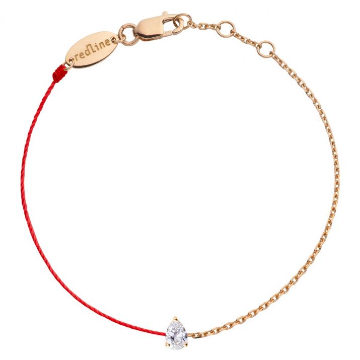 String and chain bracelet with 0.1ct pear shaped diamond in rose gold prong setting - Redline - 0++