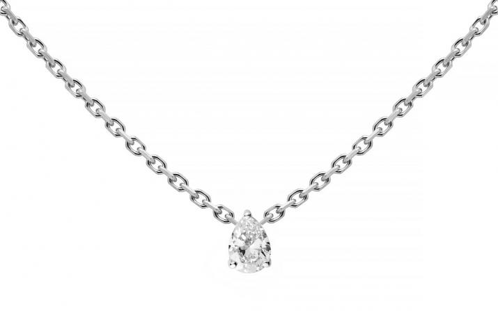Chain necklace with 0.1ct pear shaped diamond in white gold prong setting - Redline - 0++