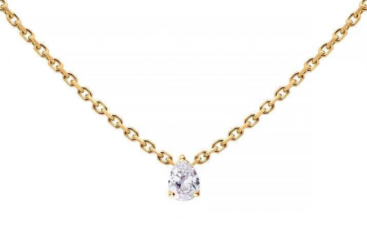 Chain necklace with 0.1ct pear shaped diamond in yellow gold prong setting - Redline - 0++