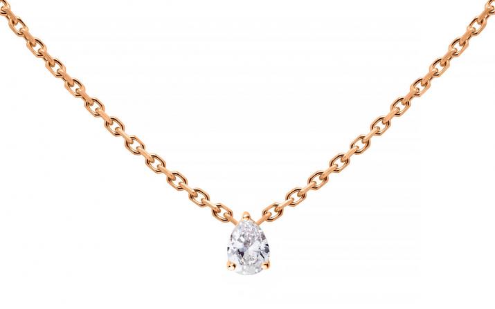 Chain necklace with 0.1ct pear shaped diamond in rose gold prong setting - Redline - 0++