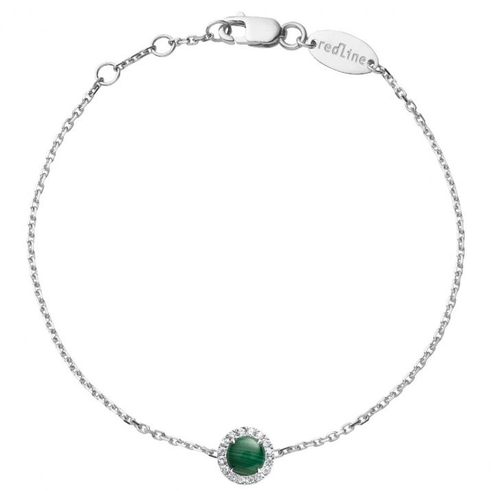 Malachite and diamonds chain bracelet in white gold prong setting - Redline