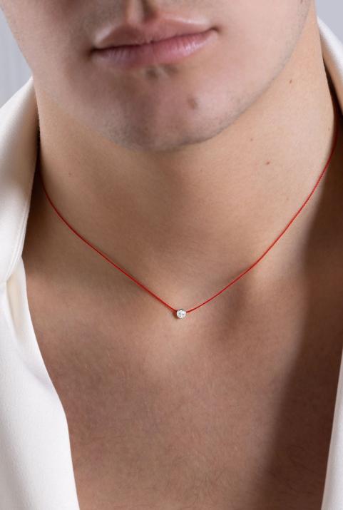 String necklace with 0.1ct diamond in white gold bezel setting - Redline - 0++