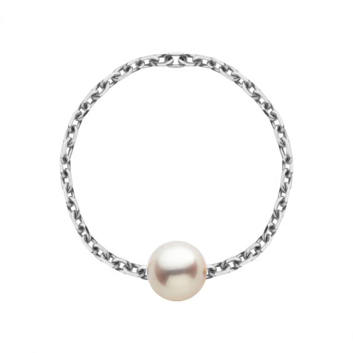 White gold chain ring with Akoya pearls - Redline - 0++
