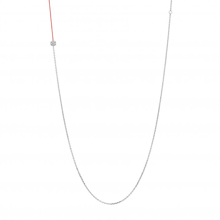String and chain long necklace with 0.05ct diamonds set in white gold cluster style setting - Redline - 0++