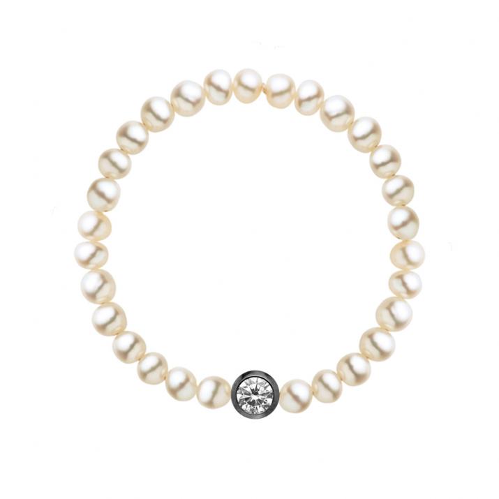 String ring with small freshwater pearls and 0.05ct diamond in black gold bezel setting - Redline - 0++