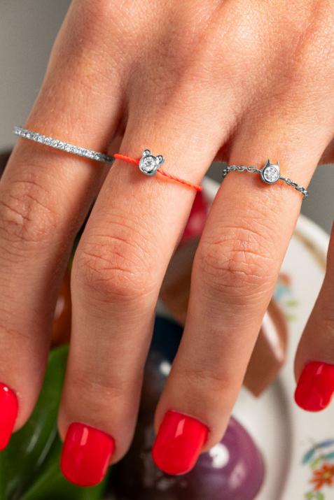 ミニピュアキャットホワイトゴールドチェーンリング - Redline - 0++