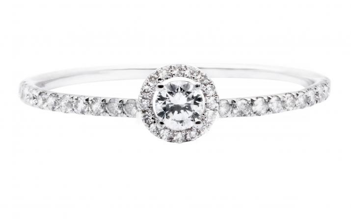Ring band with 0.15ct diamond in white gold prong setting - Redline - 0++