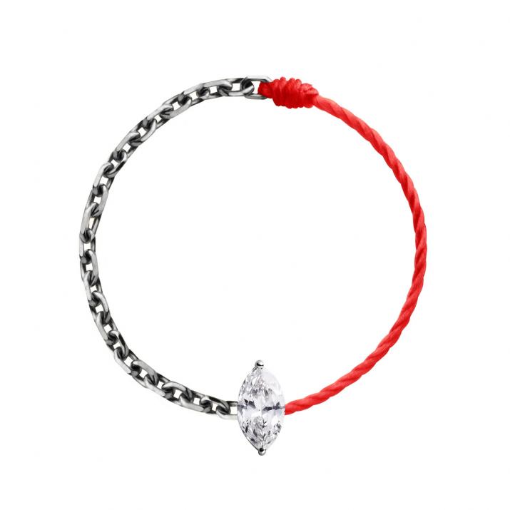 String and chain ring with 0.1ct marquise cut diamond in black gold prong setting - Redline