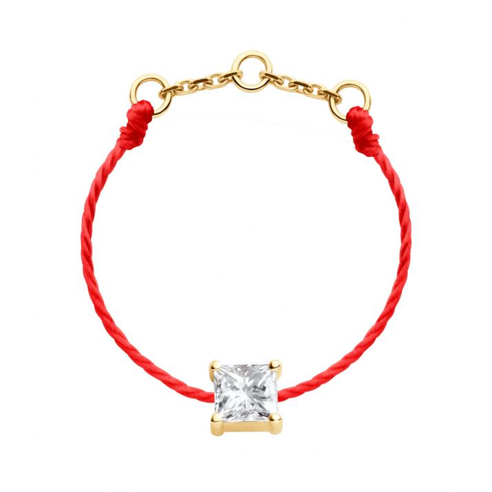 String ring with 0.11ct princess cut diamond in yellow gold prong setting - Redline - 0++