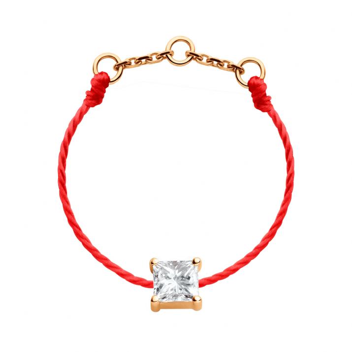 String ring with 0.11ct princess cut diamond in rose gold prong setting - Redline - 0++