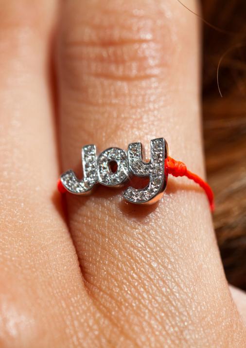 White gold chain ring with diamond-paved JOY - Redline - 0++