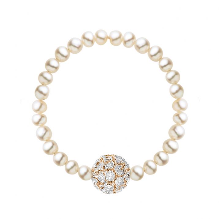 String ring with freshwater pearls and a golden ball of encrusted 0.19ct diamonds in rose gold bezel setting - Redline - 0++