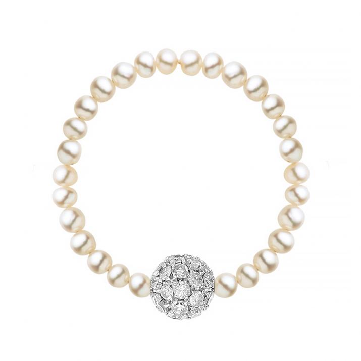 String ring with freshwater pearls and a golden ball of encrusted 0.19ct diamonds in white gold bezel setting - Redline - 0++