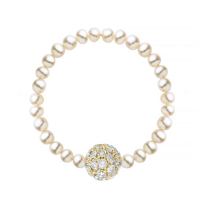 String ring with freshwater pearls and a golden ball of encrusted 0.19ct diamonds in yellow gold bezel setting - Redline - 0++