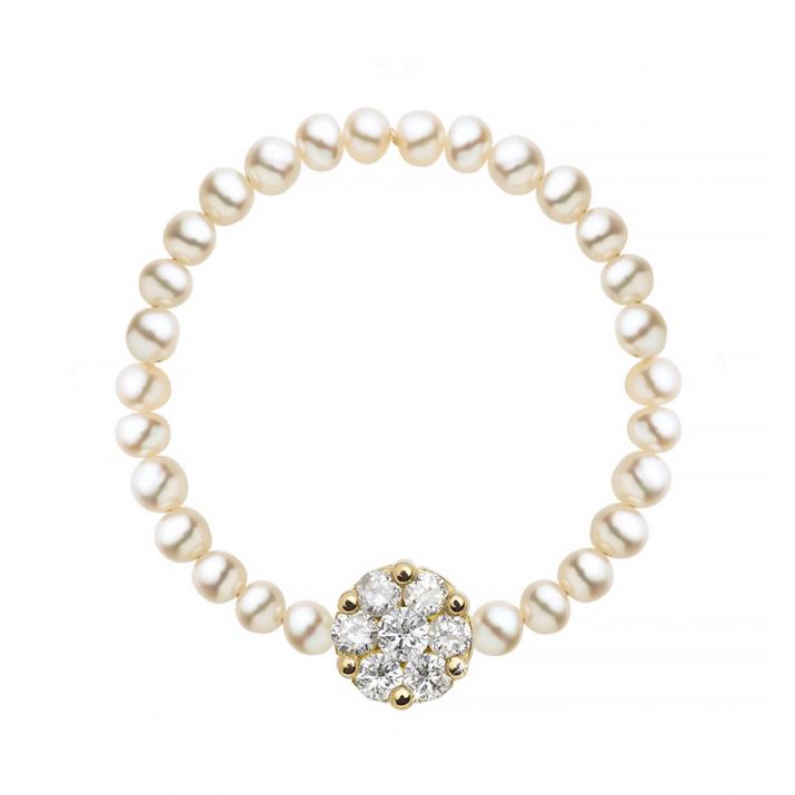 Diamonds and pearls ring in yellow gold prong setting - Redline - 0++