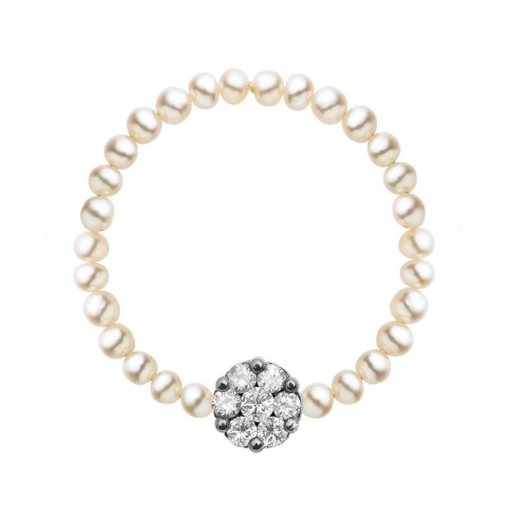 Diamonds and pearls ring in black gold prong setting - Redline - 0++