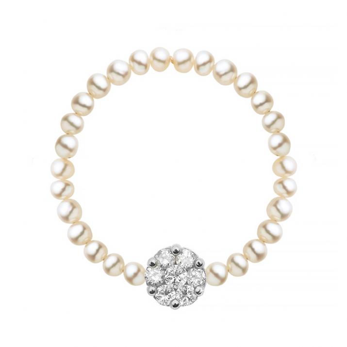 Diamonds and pearls ring in white gold prong setting - Redline - 0++