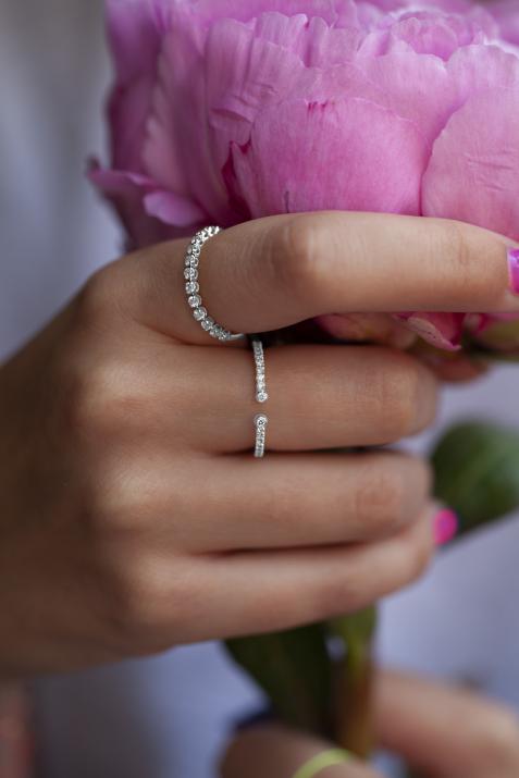 Ring band with 1.46ct diamonds in white gold prong setting - Redline - 0++