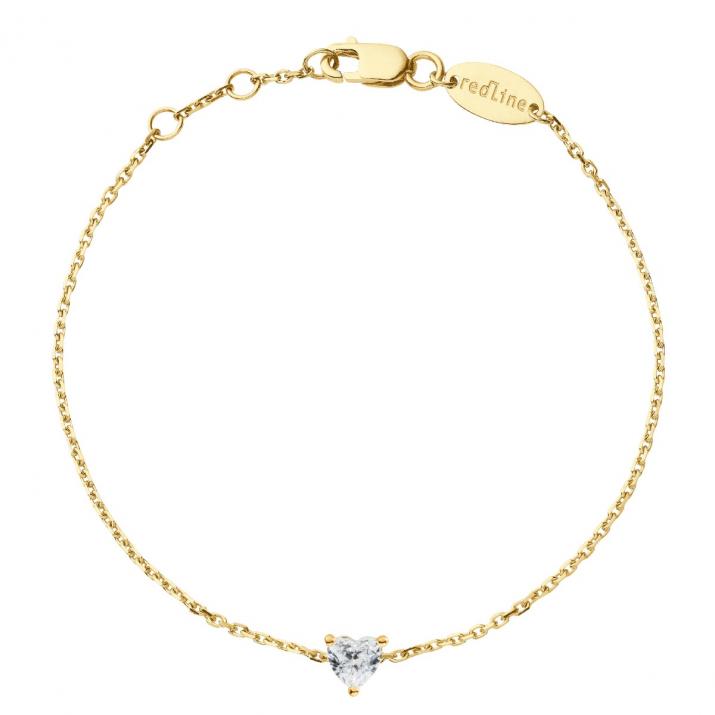 Chain bracelet with 0.1ct heart shaped diamond in yellow gold prong setting - Redline - 0++