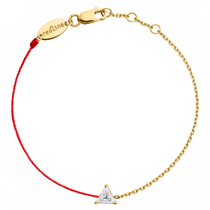 String and chain bracelet with 0.1ct trillion cut diamond in yellow gold prong setting - Redline - 0++