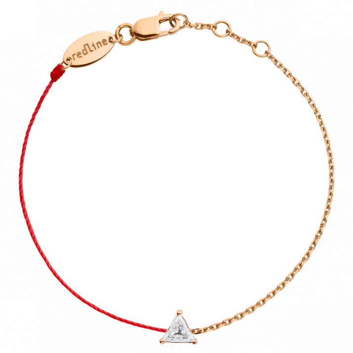 String and chain bracelet with 0.1ct trillion cut diamond in rose gold prong setting - Redline - 0++