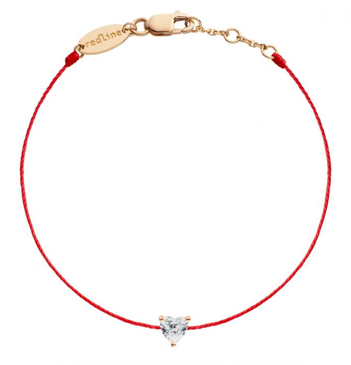 String bracelet with 0.1ct heart shaped diamond in rose gold prong setting - Redline - 0++