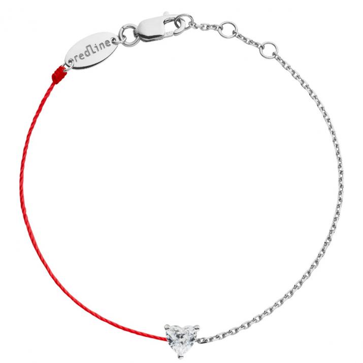 String and chain bracelet with 0.1ct heart shaped diamond in white gold prong setting - Redline - 0++