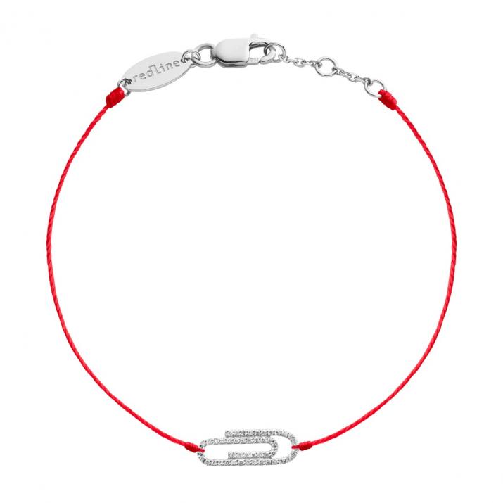 String bracelet with diamond-paved paper clip in white gold - Redline - 0++