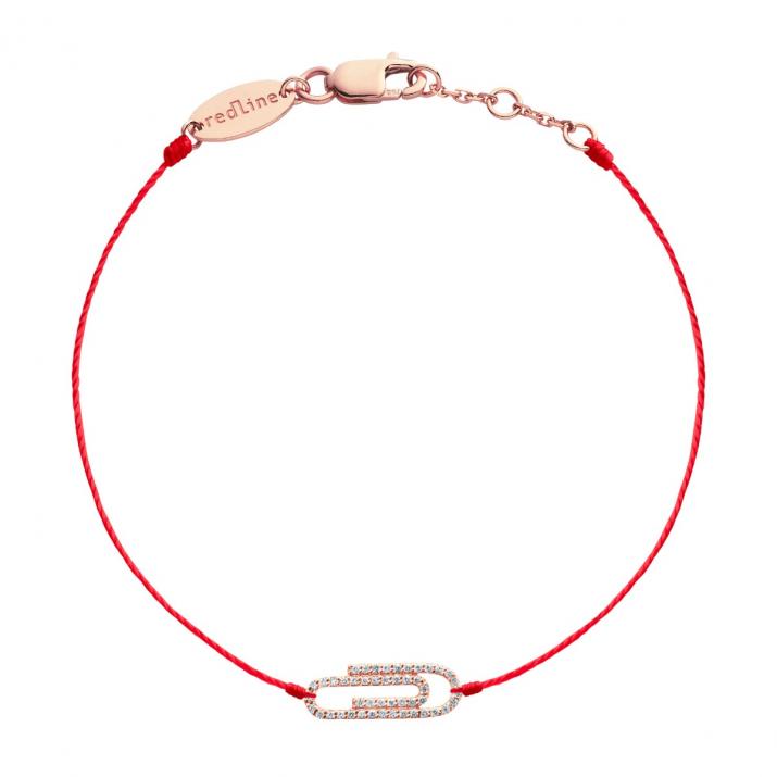 String bracelet with diamond-paved paper clip in rose gold - Redline - 0++