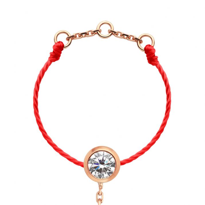 String ring with 0.1ct diamond in rose gold bezel setting - Redline - 0++