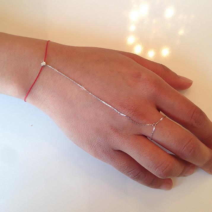 String and chain bracelet with 0.1ct diamond in rose gold bezel setting - Redline - 0++