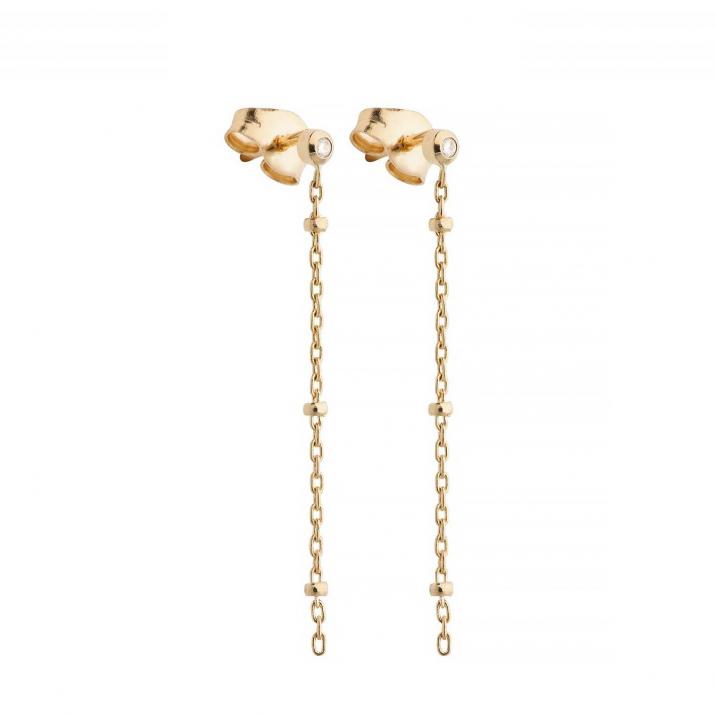 Yellow gold dangling chain earrings with 2 diamonds and golden balls - Redline - 0++