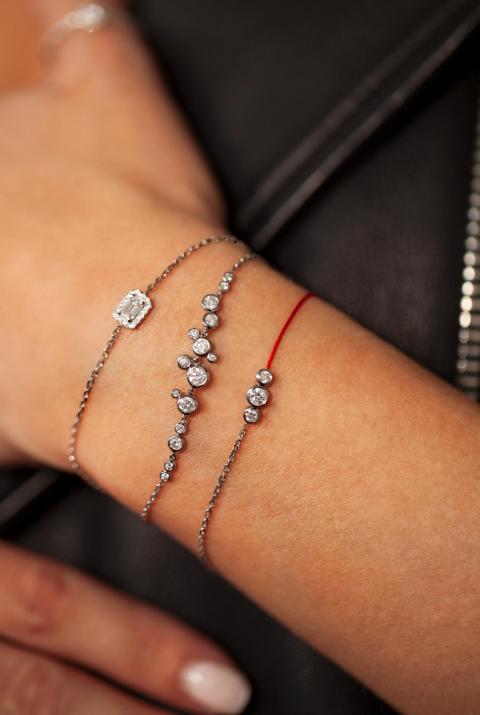 String and chain bracelet with 0.2ct diamond in black gold bezel setting - Redline - 0++