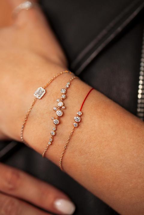 String and chain bracelet with 0.2ct diamond in rose gold bezel setting - Redline - 0++