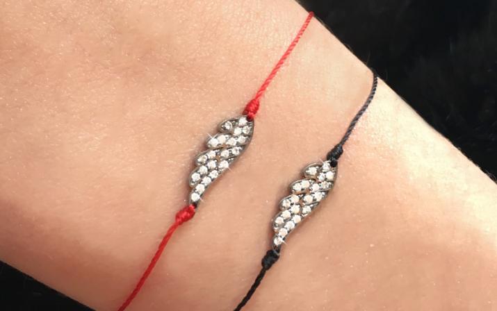 String bracelet with diamond-paved wing in black gold - Redline - 0++