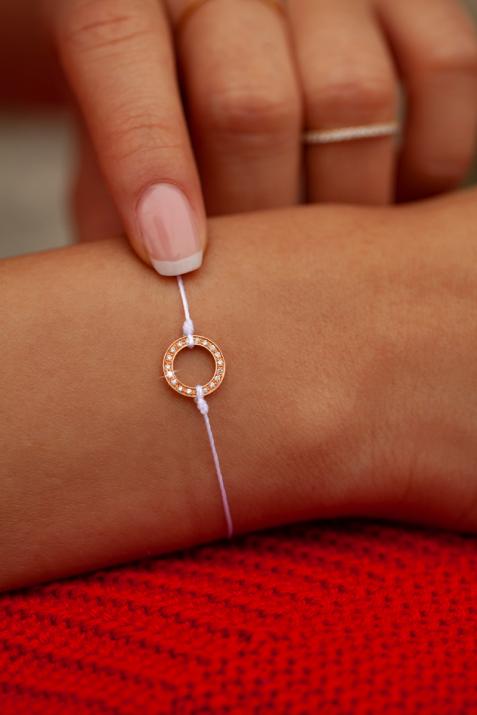 String Bracelet For Women with 0.10ct Round Diamond in Rose Gold Bezel Setting - Redline - 0++