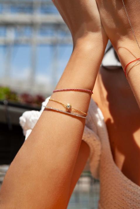 Chain bracelet with 0.26ct diamonds in rose gold bezel setting - Redline - 0++