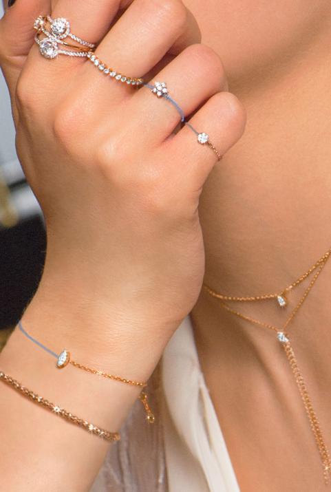 String and chain bracelet with 0.2ct marquise cut diamond in yellow gold prong setting - Redline - 0++