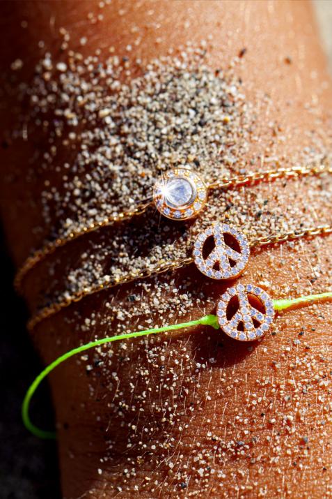 Yellow gold chain bracelet with diamond-paved peace & love - Redline - 0++