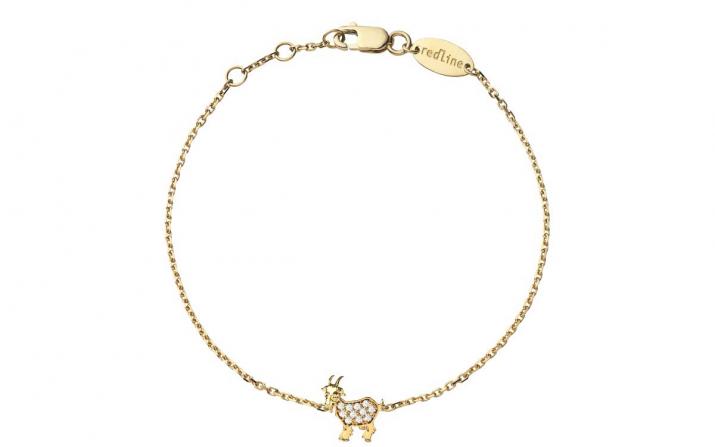 Yellow gold chain bracelet with diamond-paved goat - Redline