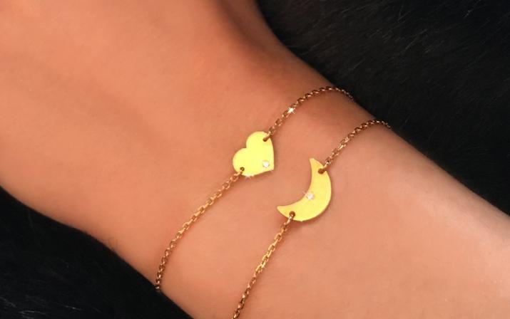 Yellow gold chain bracelet with diamond on a heart - Redline - 0++