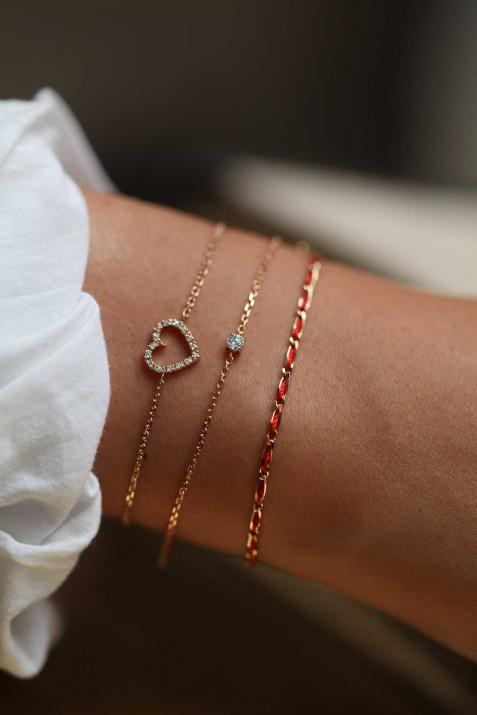 Rose gold chain bracelet with diamond-paved heart - Redline - 0++