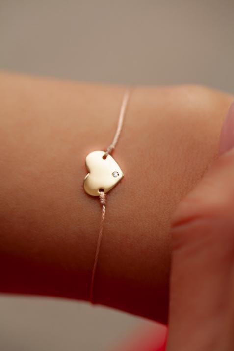 String bracelet with diamond on a heart in yellow gold - Redline - 0++