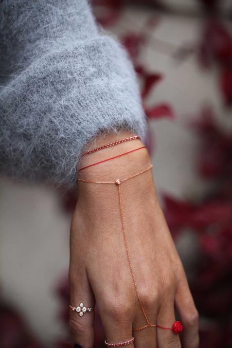 String and chain bracelet with 0.02ct diamond in rose gold bezel setting - Redline - 0++