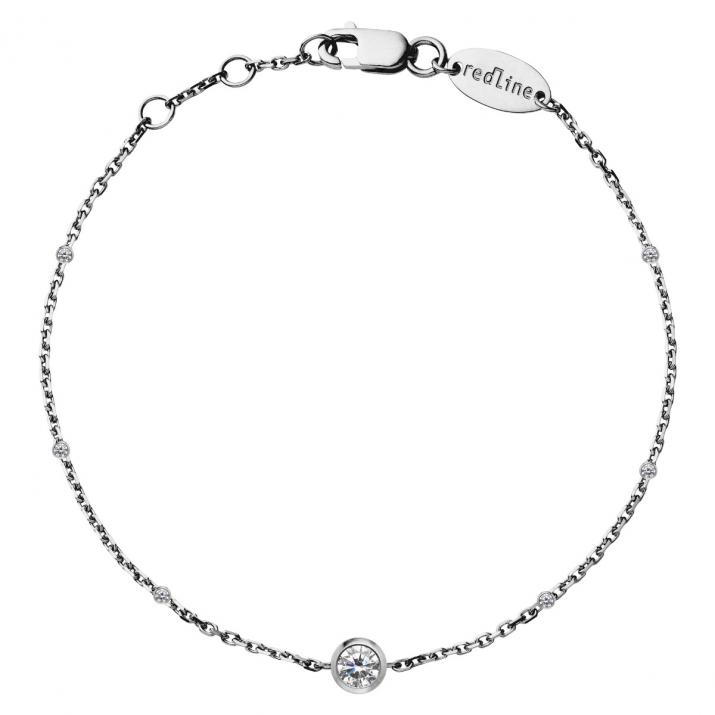Chain bracelet with little diamonds around a diamond in black gold bezel setting - Redline - 0++